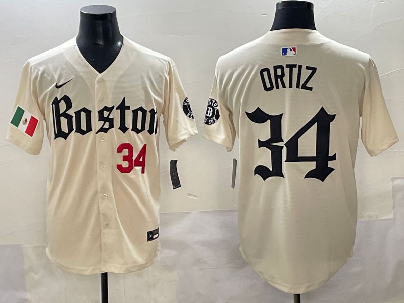 Men 2025 Boston Red Sox #34 Ortiz Cream Five generations Joint Name Nike MLB Jersey style 6->boston red sox->MLB Jersey